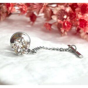 Faux CZ Gemstone Minimalist Silver Toned Vintage Men's Tie Tack